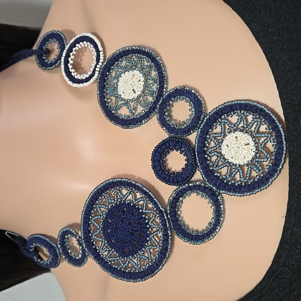 KVZ Designs Blue Macrame/Beaded Rings Necklace
